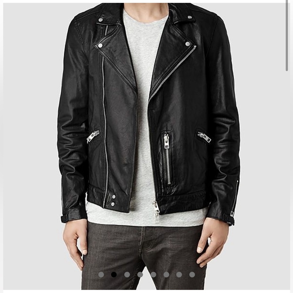 AllSaints Hemsley Black Leather Biker Jacket EUC